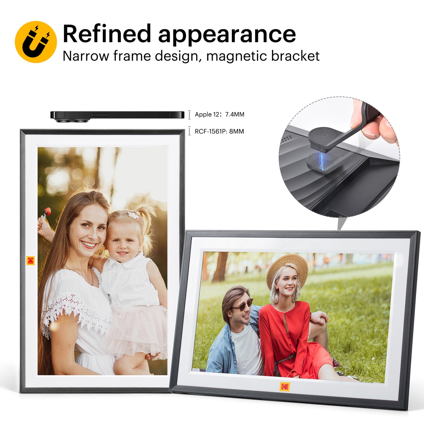 KODAK | RCF-1561P | 15.6" Smart Digital Photo Frame - Wooden Frame Design, USB-C, Safety Mark Certified, 1-Year Warranty