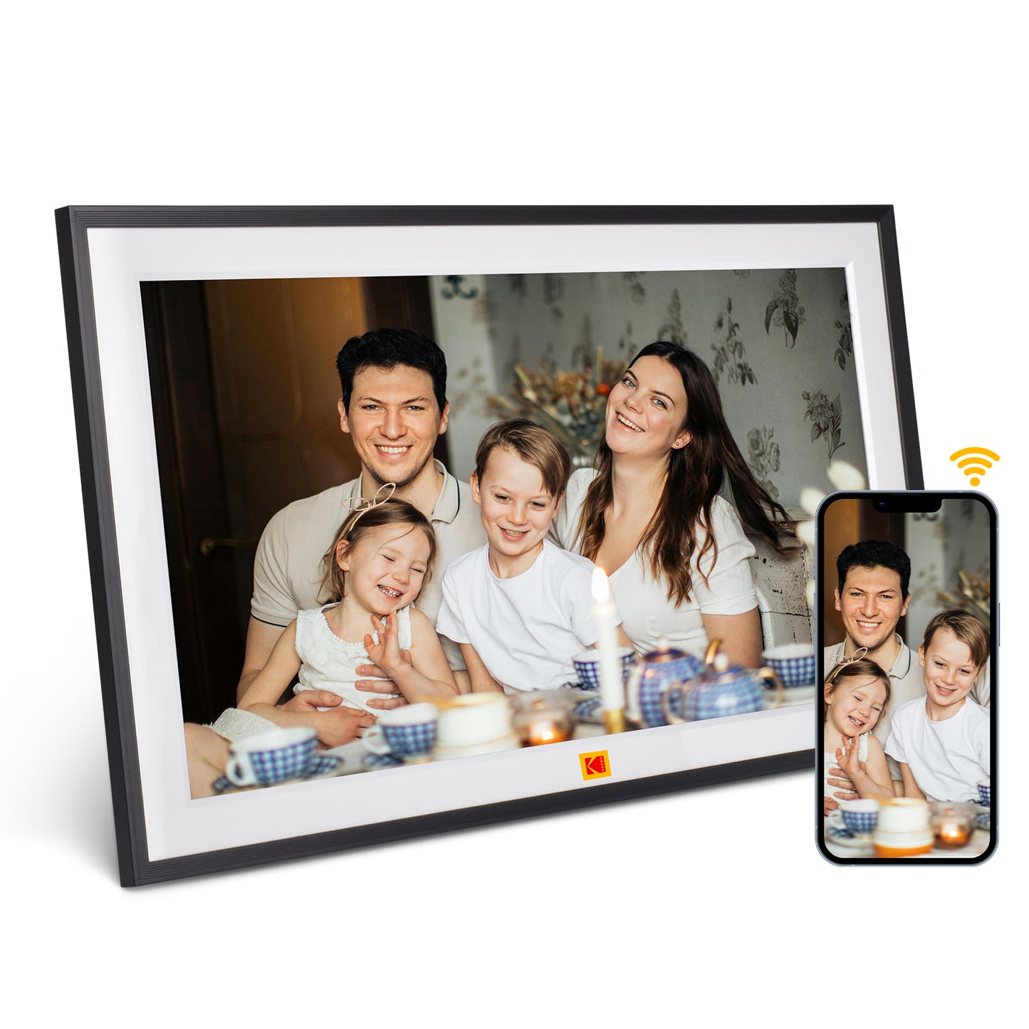 KODAK | RCF-1561P | 15.6" Smart Digital Photo Frame - Wooden Frame Design, USB-C, Safety Mark Certified, 1-Year Warranty