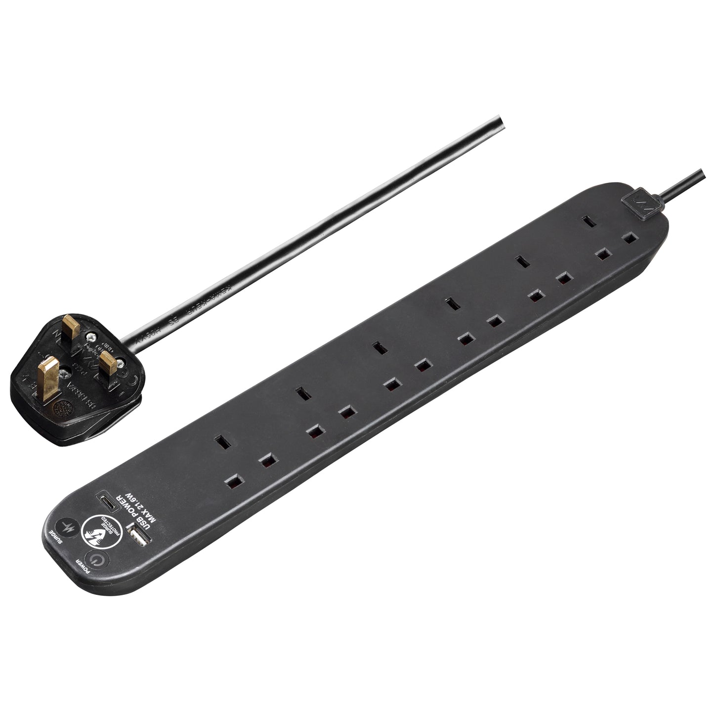 Masterplug | SRGUAC2262N | Surge Extension Lead Fast Charge USB A&C, 6 Sockets, 2 meter, Black/ Whitye|