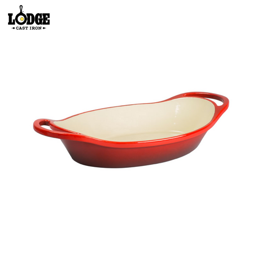 Lodge | EC2C43 | Cast Iron 2 Quart Oval Red Enameled Cast Iron Casserole