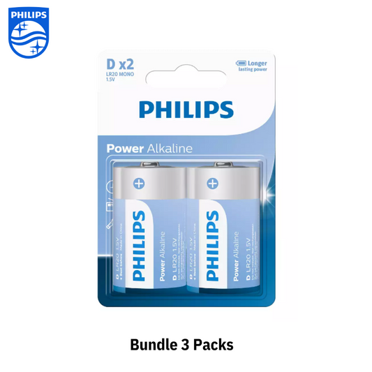 Philips | Blister Pack 2xD Power Alkaline Battery | LR20P2B/40 | Bundle 3 Packs