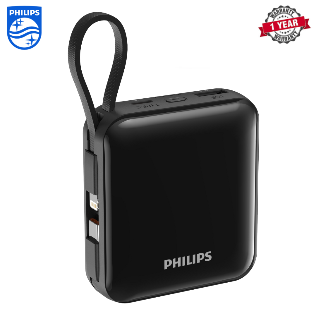 Philips DLP5713CB/00 | 10K mAh Super Mini Series Power Bank  | PD22.5W | Built-in USB-C & Lightning Cable | 3 Colours