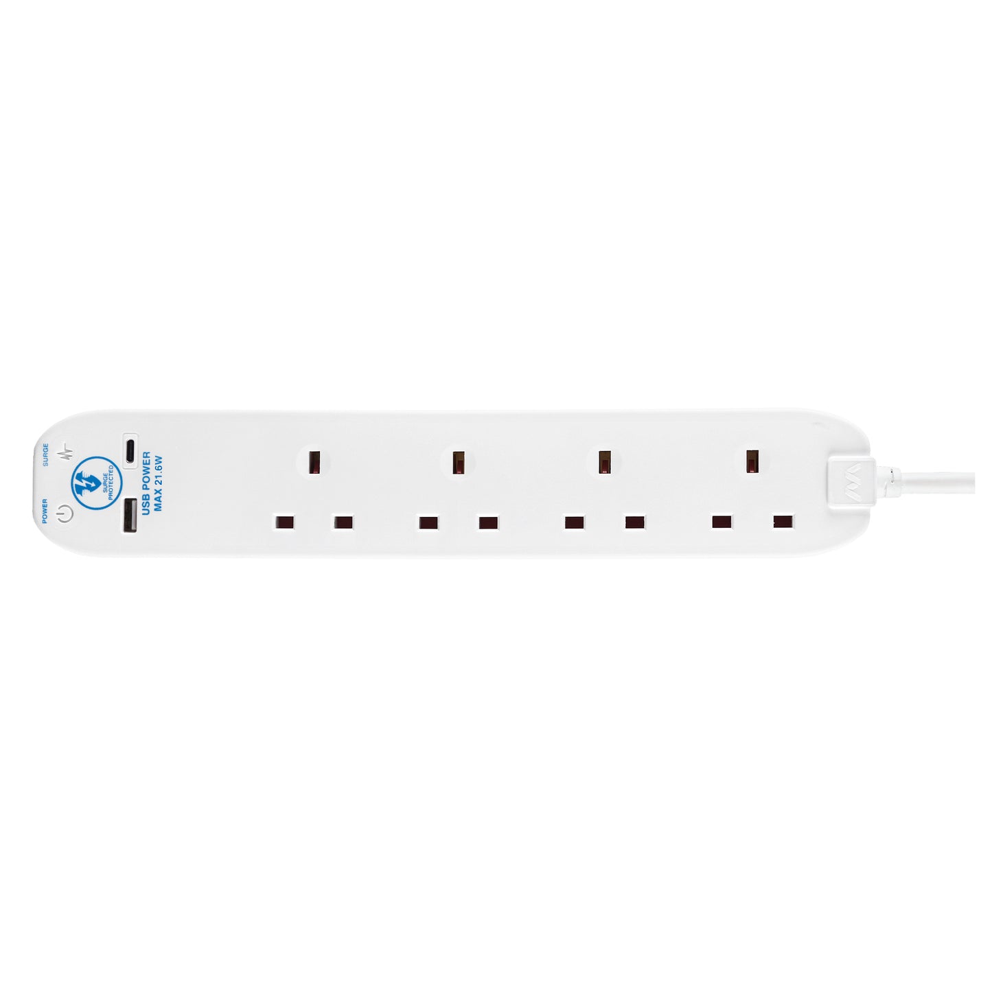 Masterplug | SRGUAC2242N | Surge Extension Lead Fast Charge USB A&C, 4 Sockets, 2 meter, Black/ Whitye|