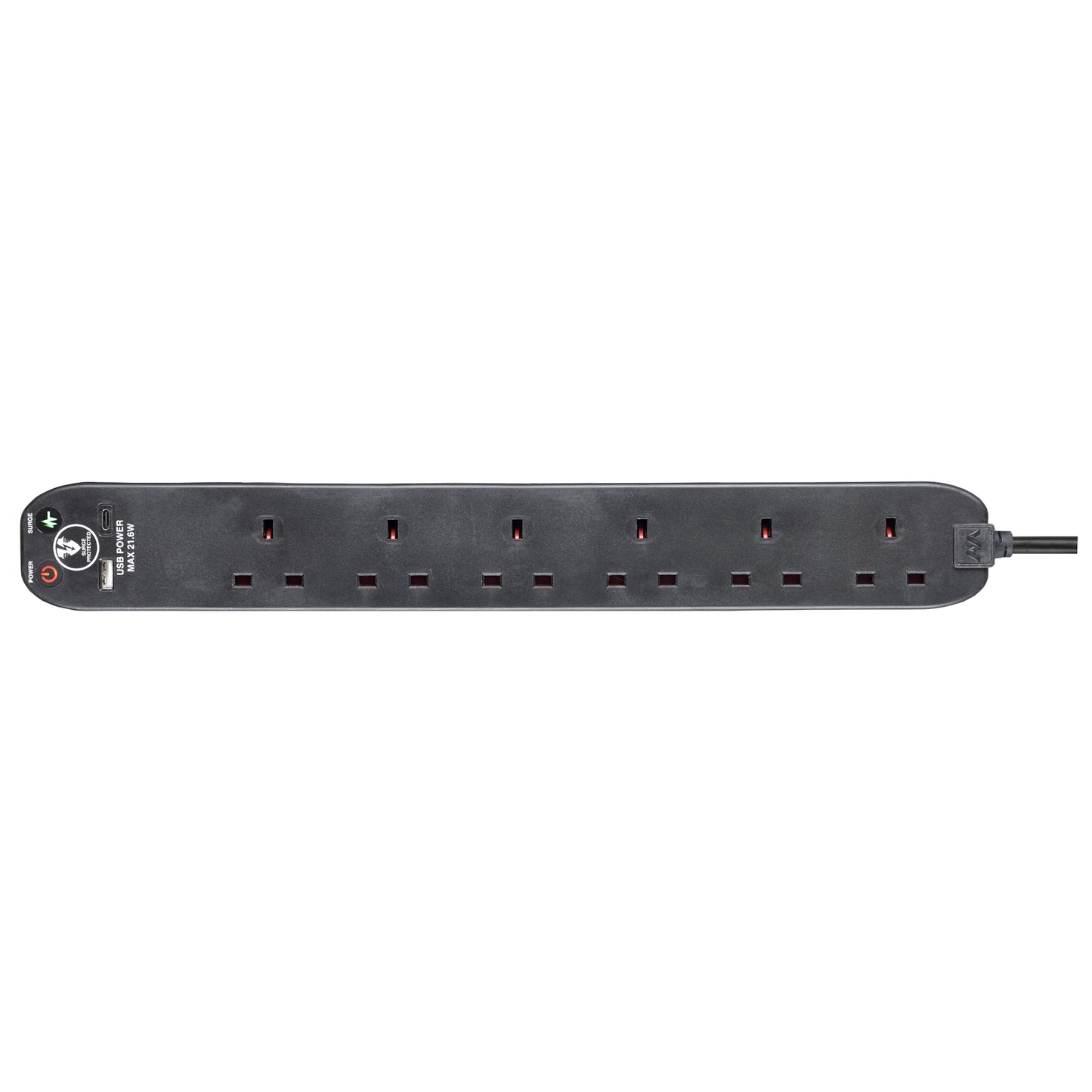 Masterplug | SRGUAC2262N | Surge Extension Lead Fast Charge USB A&C, 6 Sockets, 2 meter, Black/ Whitye|