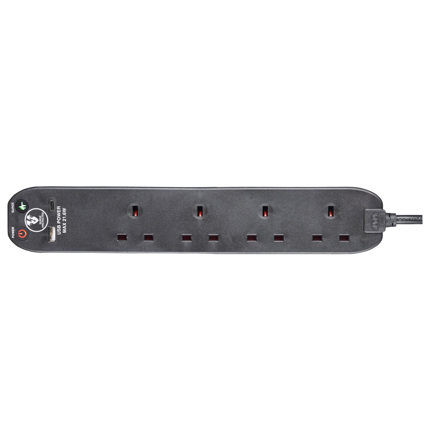 Masterplug | SRGUAC2242N | Surge Extension Lead Fast Charge USB A&C, 4 Sockets, 2 meter, Black/ Whitye|