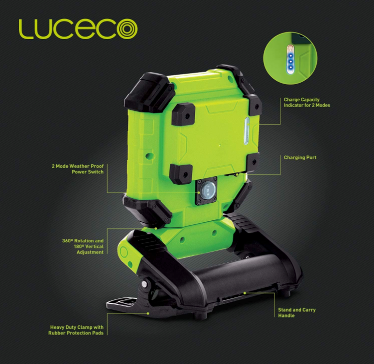 Luceco | LCWR13G60 | Portable LED Clamp Work Light, Green | 1 Year Warranty