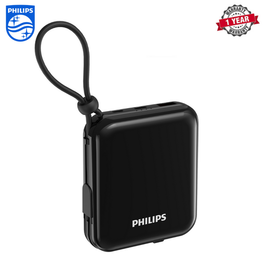 Philips DLP5712CB/00 | 10K mAh Power Bank | PD 20W Fast Charge | Built-in USB-C & Lightning Cables |  Black