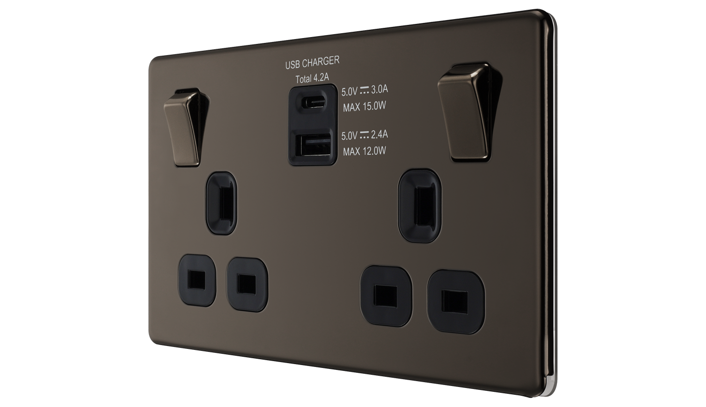 British General | FBN22UACB | Double Gang USB Type-C Smart Charging Switched Socket | 10 Years Warranty