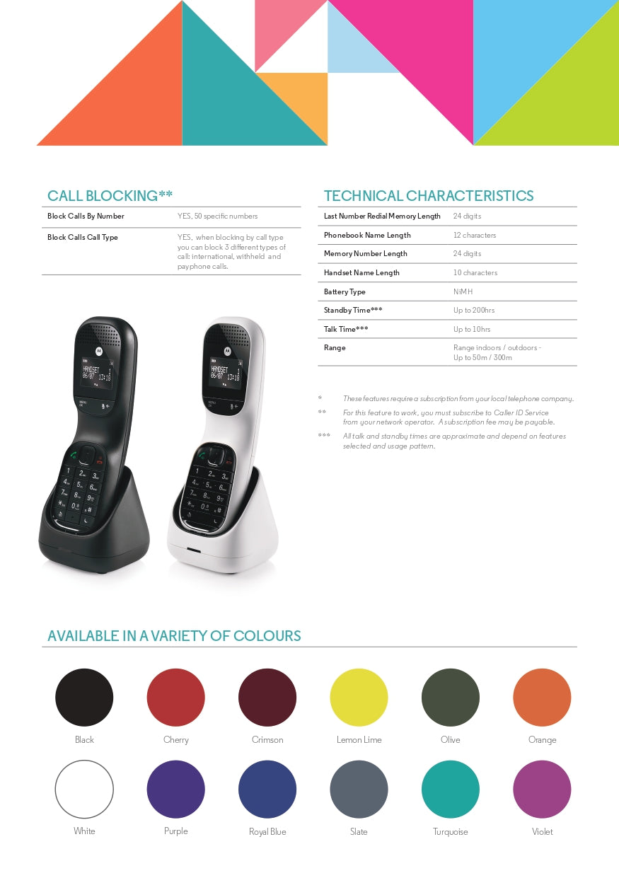 Motorola | TD1002 BK | Dect Phone Twin | 2 Year Warranty