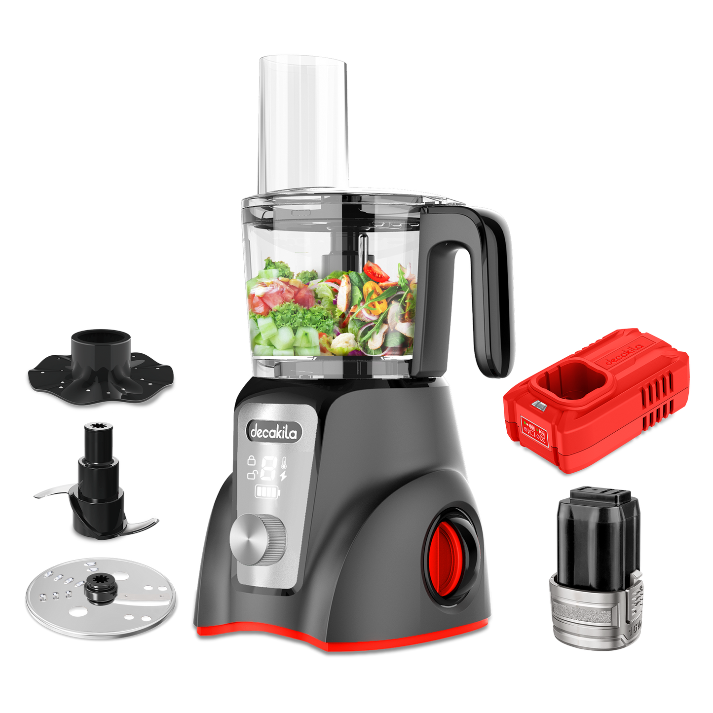 Decakila KEMG027 | 16V SHARE Battery Series Cordless Food Processor | 250W | 2000mAh | 2 Speeds | LED Display | 1.25L | 1-Year Warranty