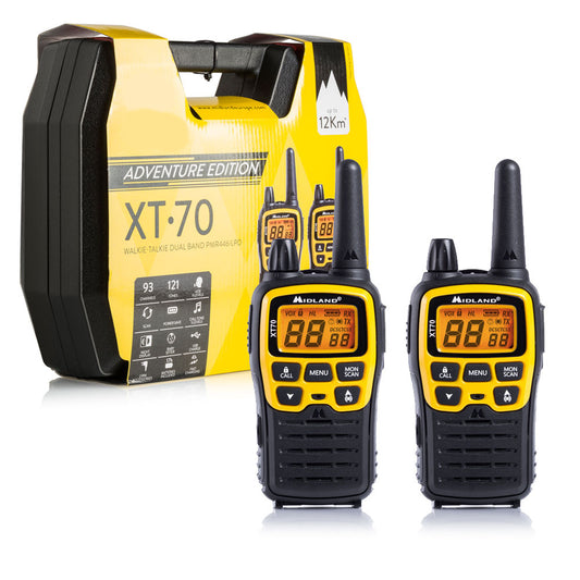 Midland XT70 Adventure 12KM Dual Band (PMR446/LPD) Walkie Talkie | 1 Year Warranty