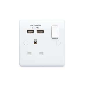 British General | 821U2 | Moulded 13 Amp Power Single Socket with USB Charger, White | 10 Years Warranty