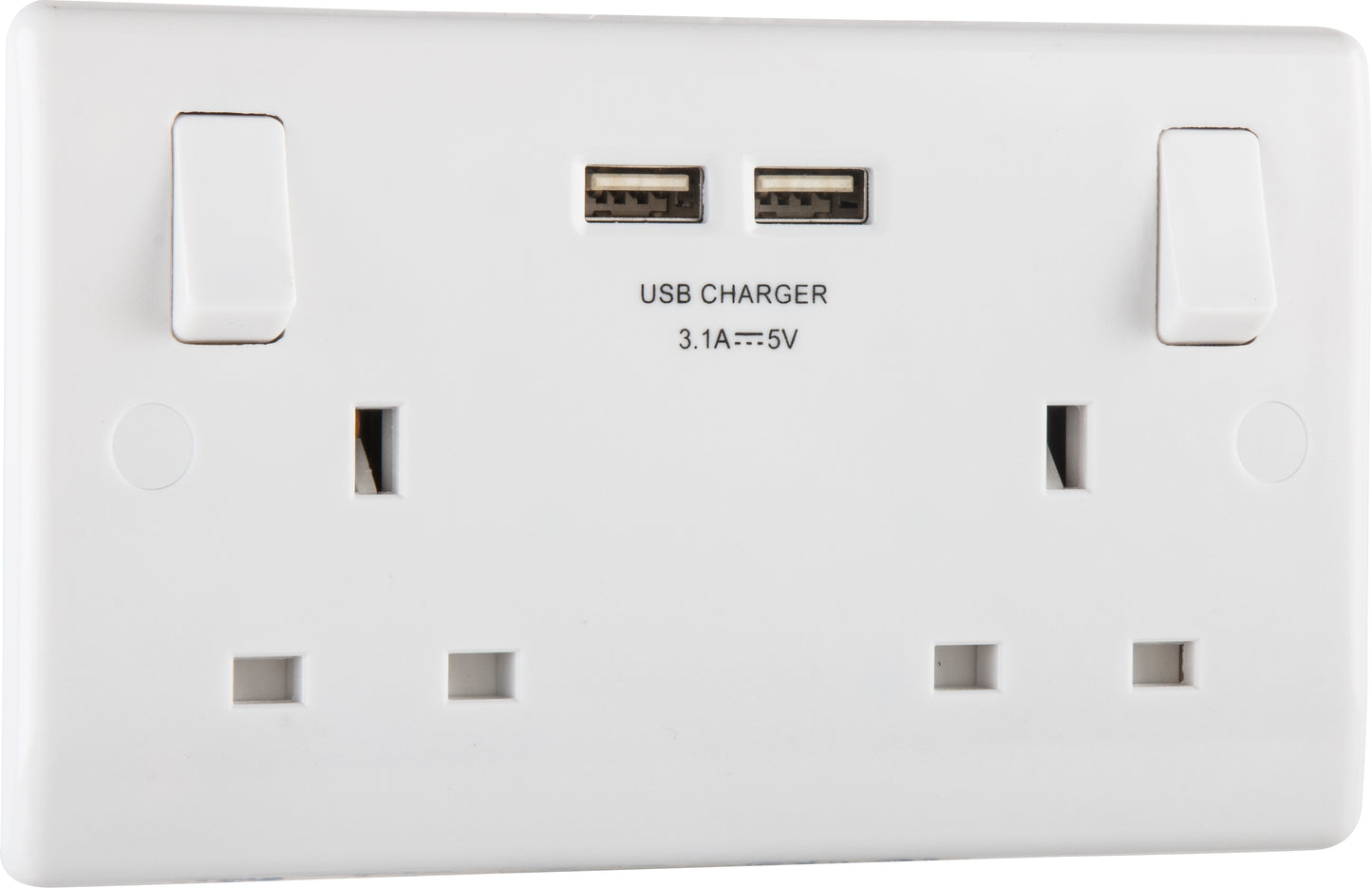 British General | 822U3 | Moulded 13 Amp Power Double Socket with USB Charger, White | 10 Years Warranty