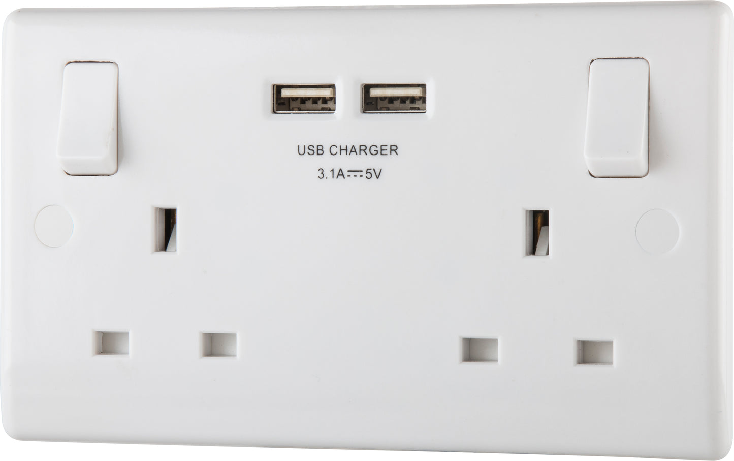 British General | 822U3 | Moulded 13 Amp Power Double Socket with USB Charger, White | 10 Years Warranty