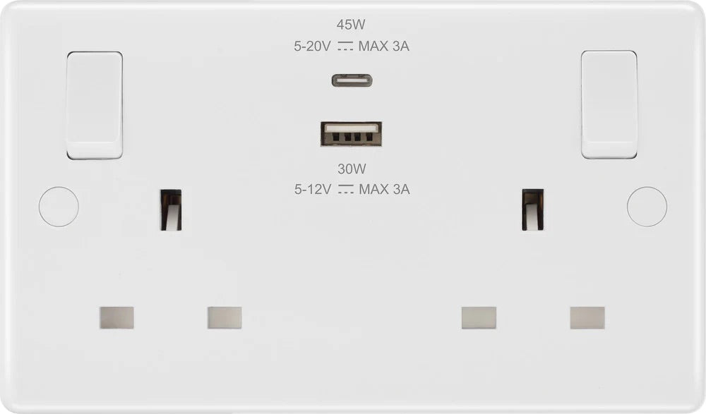 British General | 822UAC45 | Moulded Double Gang USB Type-C Smart Charging Switched Socket | 10 Years Warranty