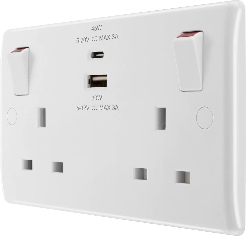 British General | 822UAC45 | Moulded Double Gang USB Type-C Smart Charging Switched Socket | 10 Years Warranty