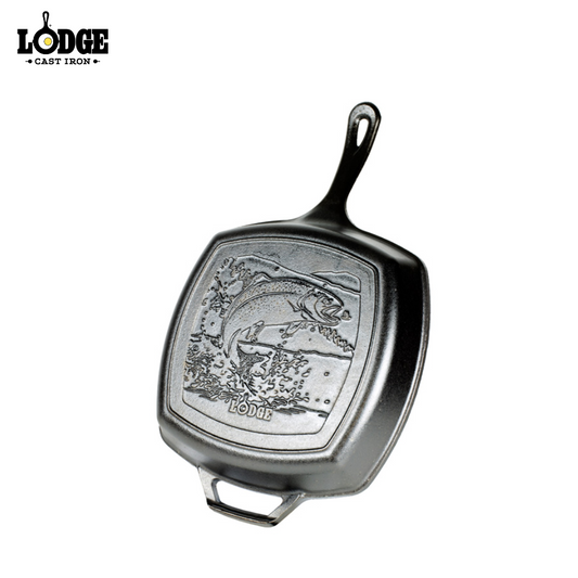 Lodge | L8SGPWLFI | Wildlife Series™ 26.6 cm Seasoned Square Cast Iron Fish Grill Pan