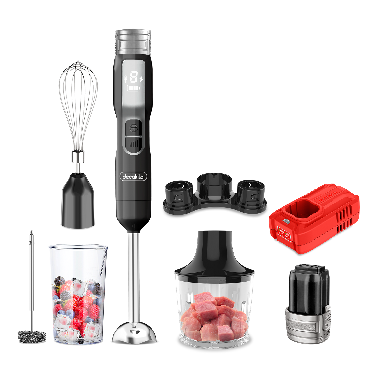 Decakila KEJB056 | 16V SHARE Battery Series 5-In-1 Cordless Hand Blender Set | 100W | 2000mAh | 5 Speeds | LED Display | Stainless Steel Blades | 1-Year Warranty