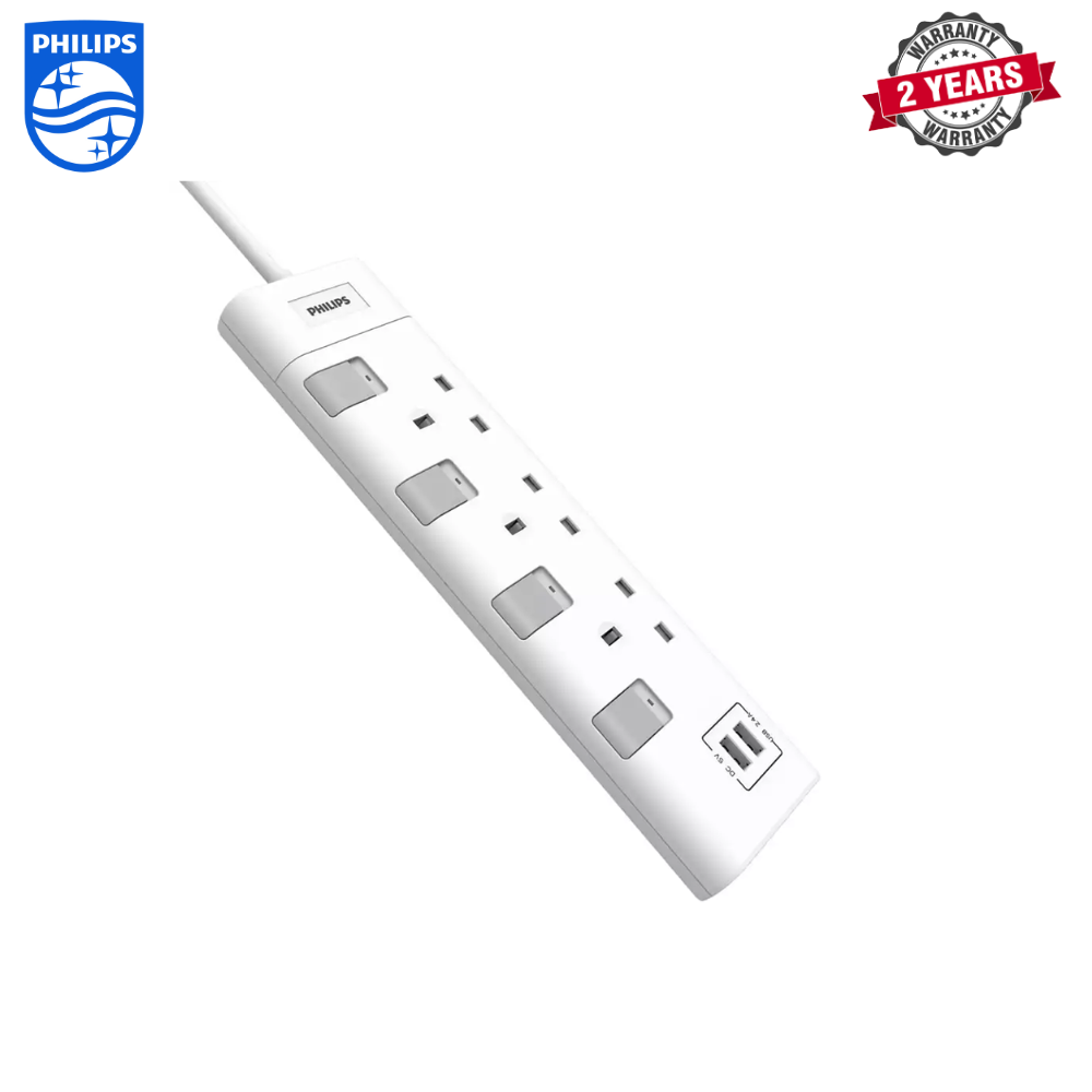 Philips | CHP4130WB/69 | 3 gang extension socket with Individual switch, 2*USB A | 2 Year Warranty