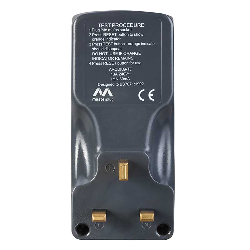 Masterplug | ARCDKG | RCD Safety Adaptor, Black | 3 Years Warranty