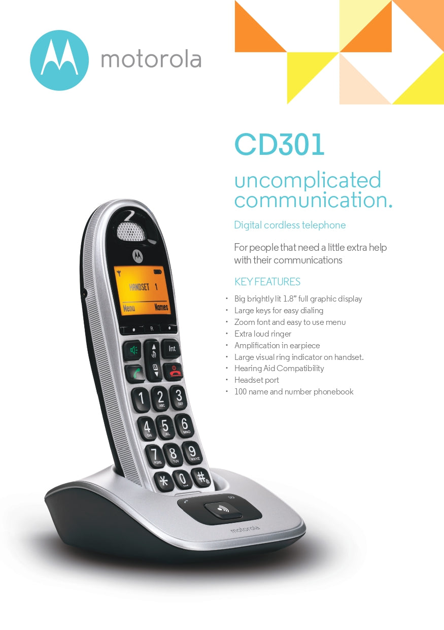 Motorola | CD301 | Cordless Phone | 2 Year Warranty