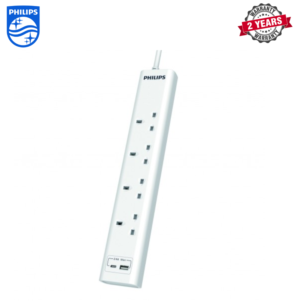 Philips | CHP4141WA/69 | 4 Gang Extension Socket with 2*USB A | 2 Years Warranty