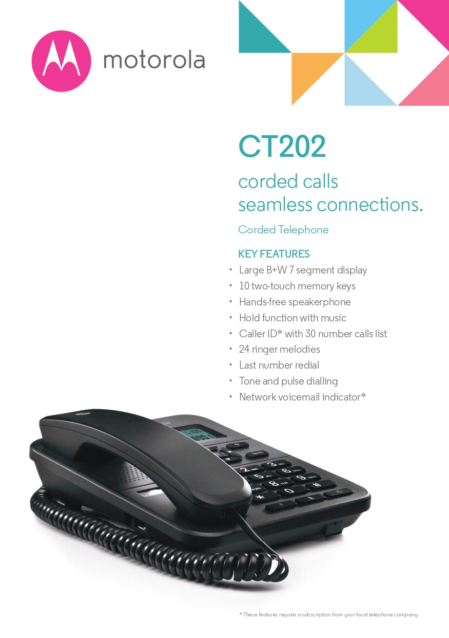 Motorola | CT202 | Corded Caller ID Phone | 1 Year Warranty