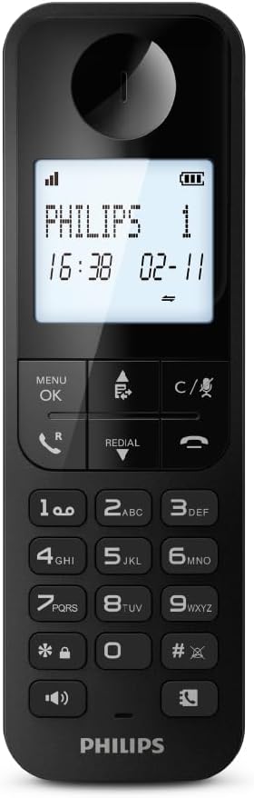 Philips Cordless Phone | D2701B/90 | 4.6cm backlit display, Up to 14 hours talk time |1 Year Warranty