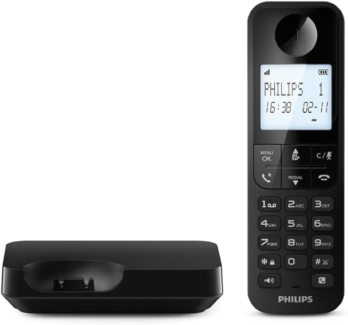 Philips Cordless Phone | D2701B/90 | 4.6cm backlit display, Up to 14 hours talk time |1 Year Warranty