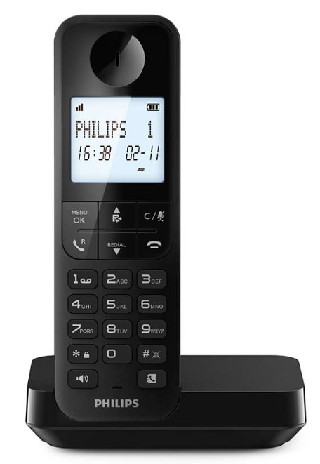 Philips Cordless Phone | D2701B/90 | 4.6cm backlit display, Up to 14 hours talk time |1 Year Warranty