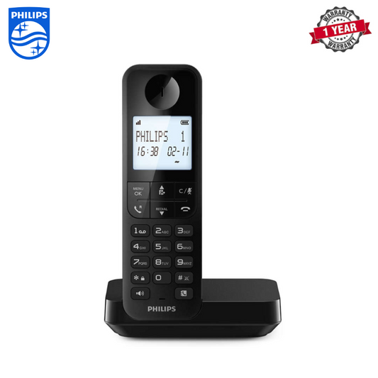 Philips Cordless Phone | D2701B/90 | 4.6cm backlit display, Up to 14 hours talk time |1 Year Warranty