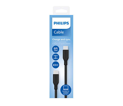 Philips Cable USB C to USB C | DLC4561CB/00 | 65W, 2 Metre Length, 480 Mbps data transfer rate