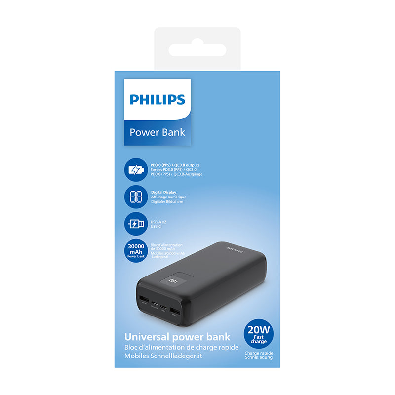 Philips Powerbank | DLP1930CB/00 | 30,000 mAh PD 3.0 20W Type C 18W Micro USB Support iPhone | 1 Year Warranty