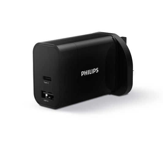 Philips | DLP2621 Wall Charger | USB Type C and Type A port, 30W Power delivery, Ultra fast, Smart Protection | 1 year warranty