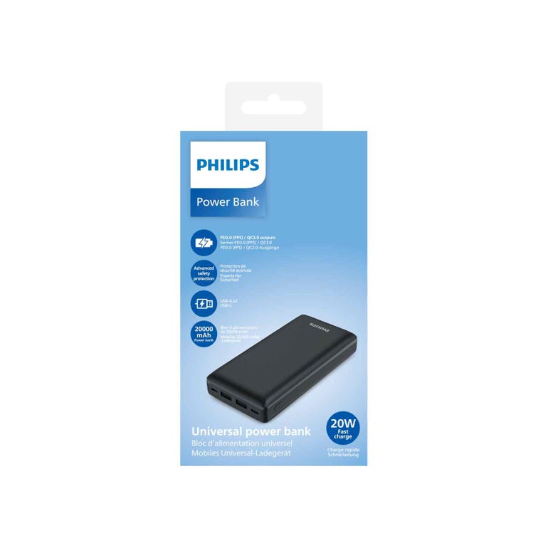 Philips Powerbank | DLP7721C/00 | 20,000mAh PD 3.0 USB-C 20W Micro USB 18W| 1 Year Warranty