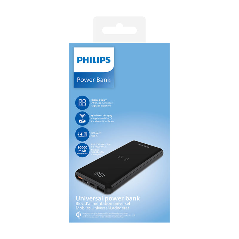 Philips Wireless Powerbank | DLP9520C/00 | 10,000 mAh Numeric Power Display Quick Charge 3.0 15W Wireless Charging | 1 Year Warranty