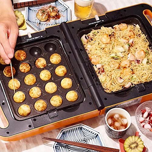 Iris Ohyama | DPOL-301 | Double-Sided Foldable Electric Grill Plate, Takoyaki Hot Plate, Ivory | 1 Year Warranty