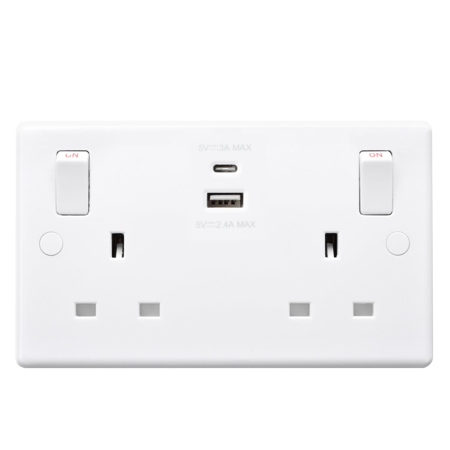 British General | 822UAC | Moulded Double Gang USB Type-C Smart Charging Switched Socket | 10 Years Warranty