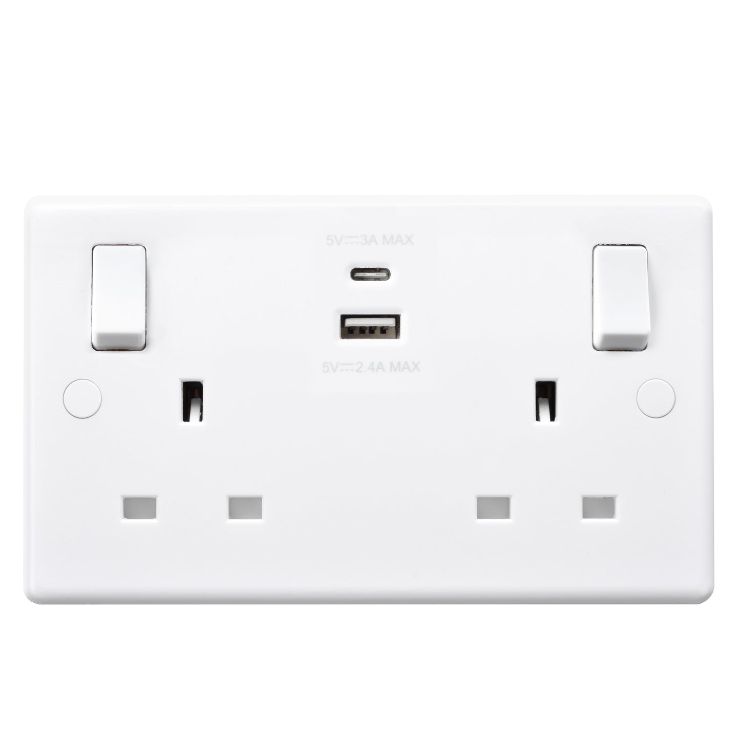 British General | 822UAC | Moulded Double Gang USB Type-C Smart Charging Switched Socket | 10 Years Warranty