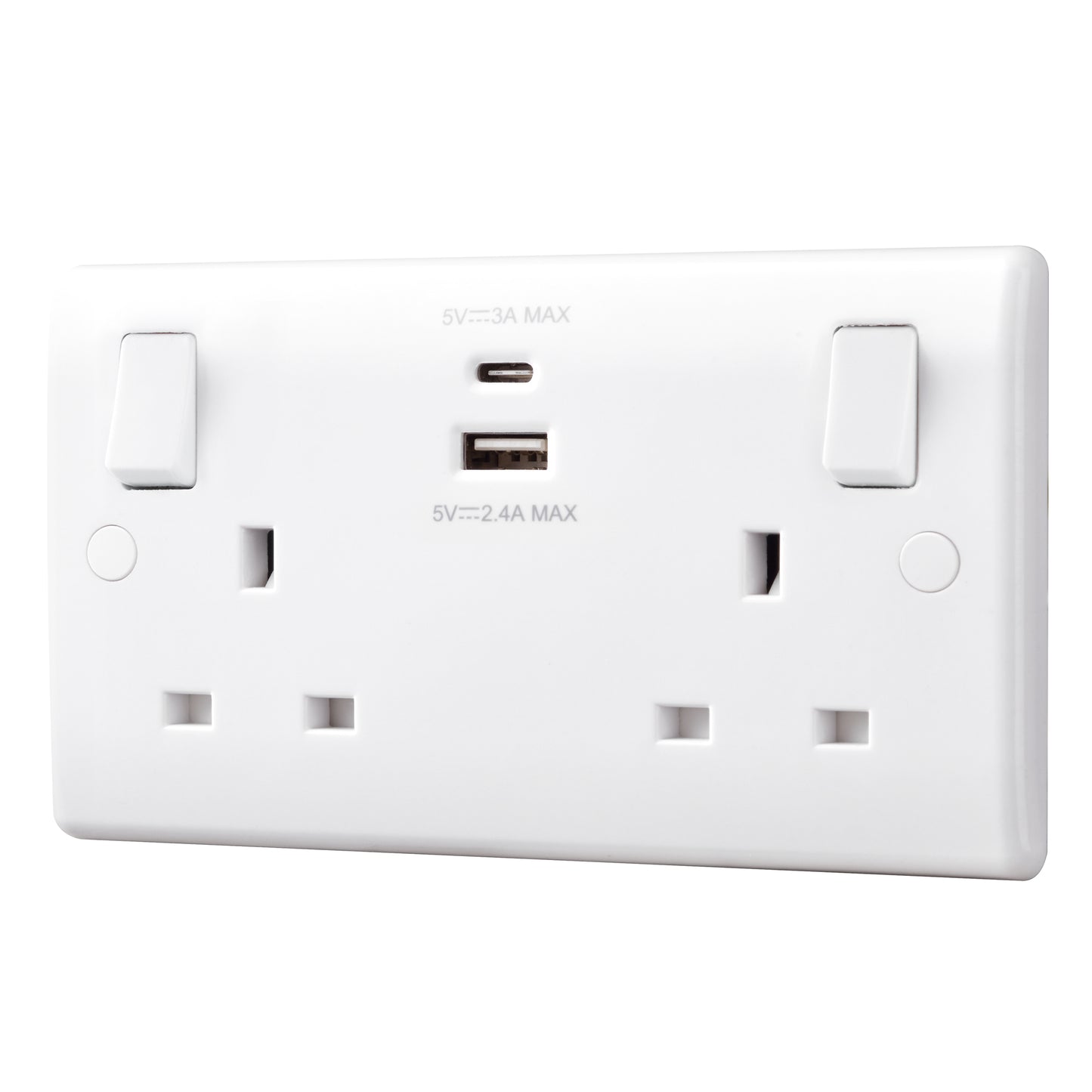 British General | 822UAC | Moulded Double Gang USB Type-C Smart Charging Switched Socket | 10 Years Warranty