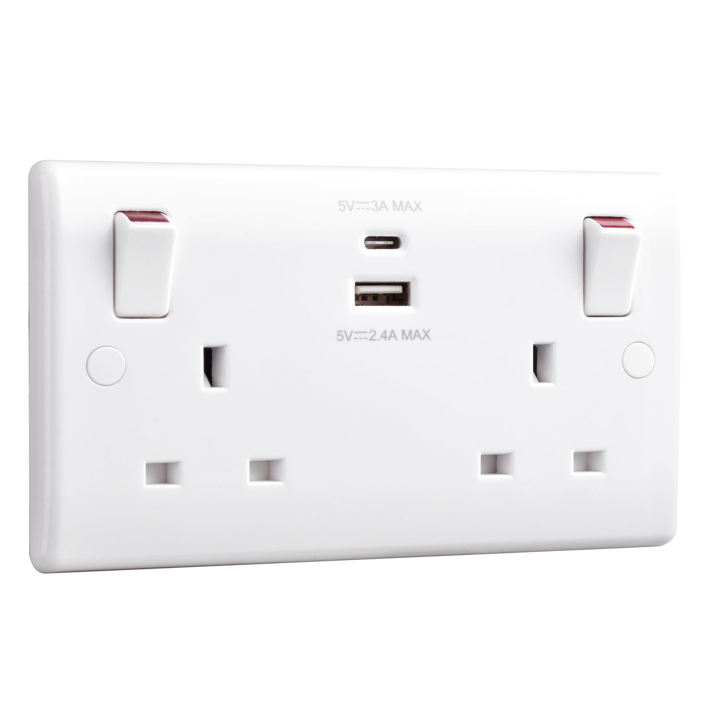 British General | 822UAC | Moulded Double Gang USB Type-C Smart Charging Switched Socket | 10 Years Warranty