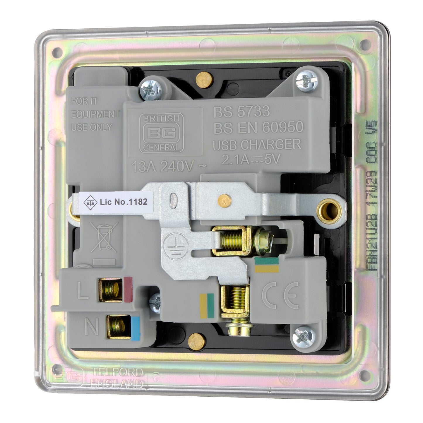 British General | FBN21U2B | Flatplate Screwless  13A Switched Single Socket with USB Charger, 13A, 1 gang SP, switched + 2 x USB (2.1A) | 10 Years Warranty