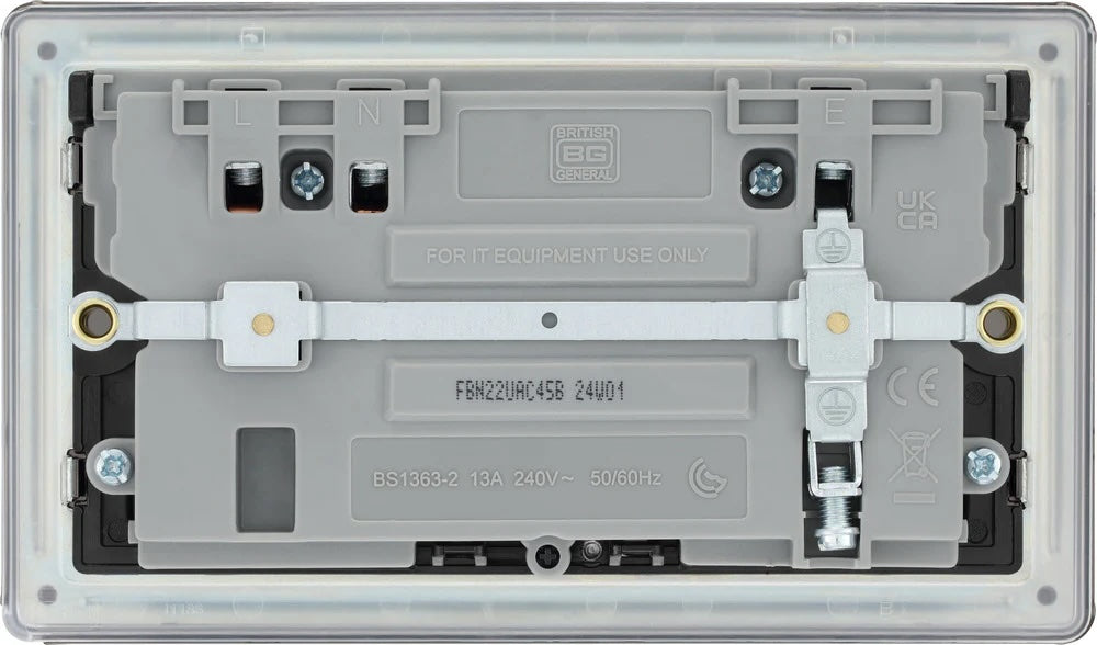 British General | FBN22UAC45B | Flatplate Screwless Double Socket with 45W USB-C Charger | 10 Years Warranty