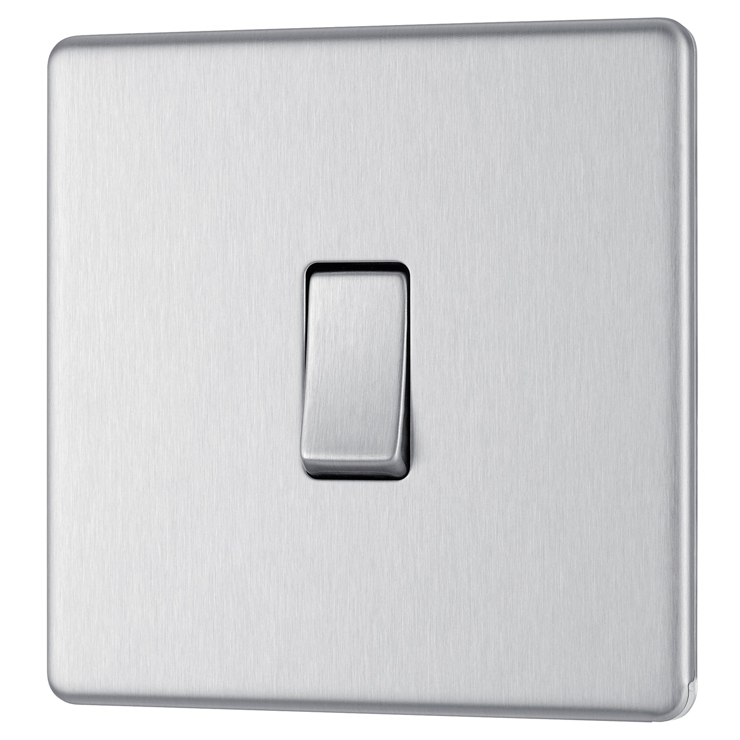 British General | FBS12 | FlatPlate Screwless Single Gang 2 Way Switch, Brushed Steel | 25 Years Warranty