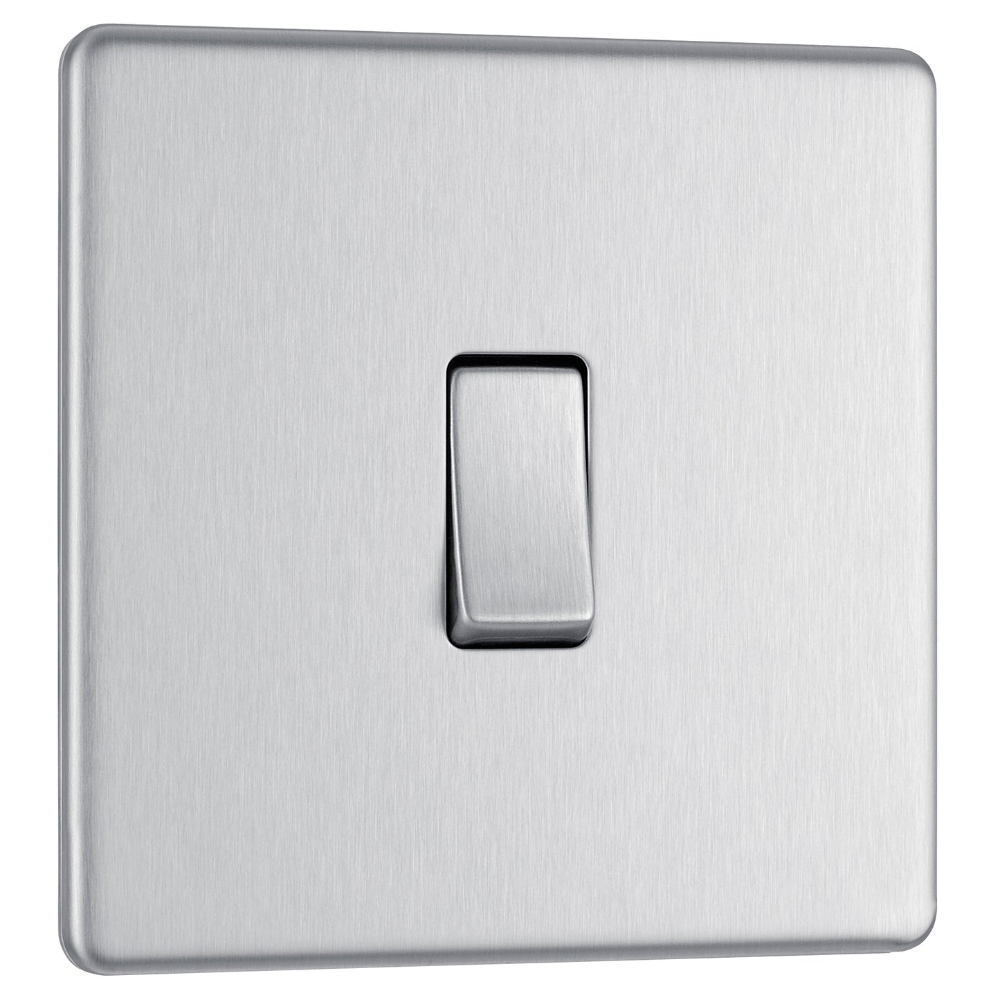 British General | FBS12 | FlatPlate Screwless Single Gang 2 Way Switch, Brushed Steel | 25 Years Warranty