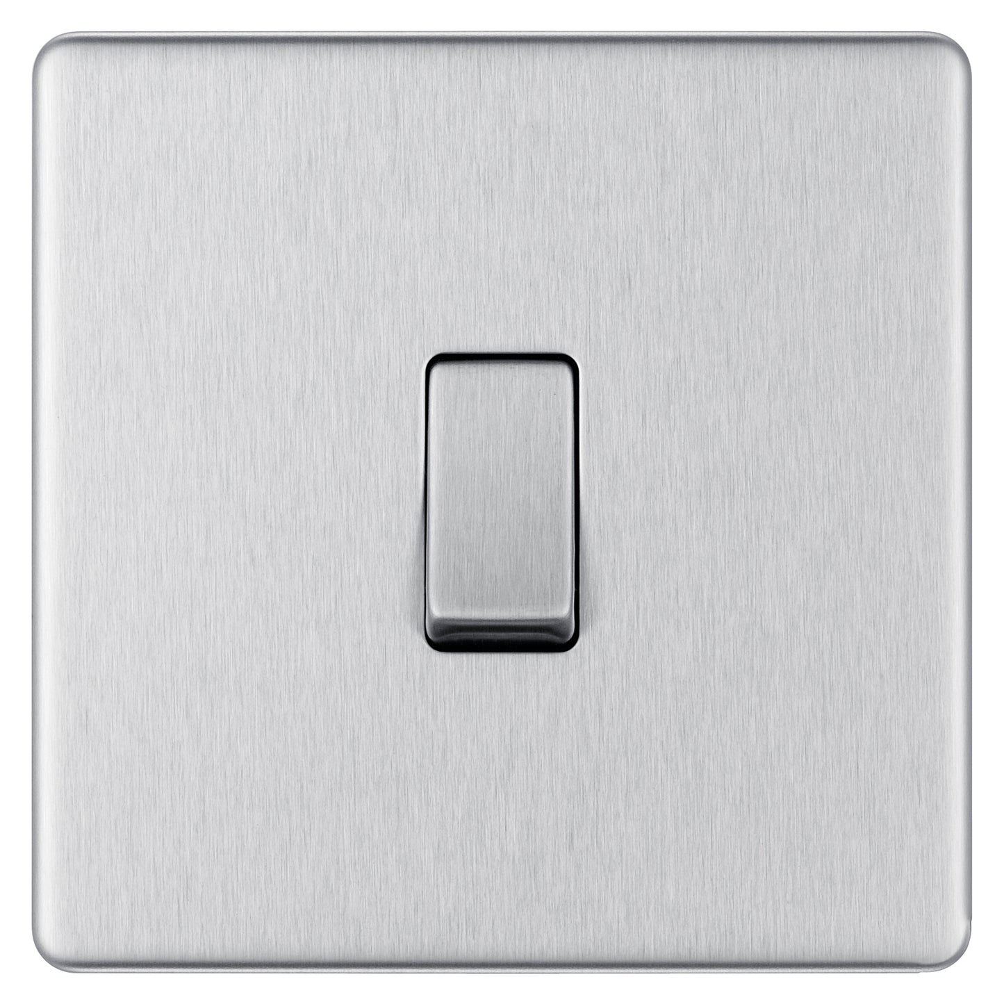 British General | FBS12 | FlatPlate Screwless Single Gang 2 Way Switch, Brushed Steel | 25 Years Warranty