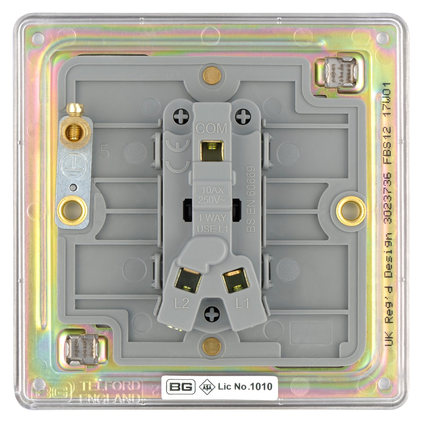 British General | FBS12 | FlatPlate Screwless Single Gang 2 Way Switch, Brushed Steel | 25 Years Warranty