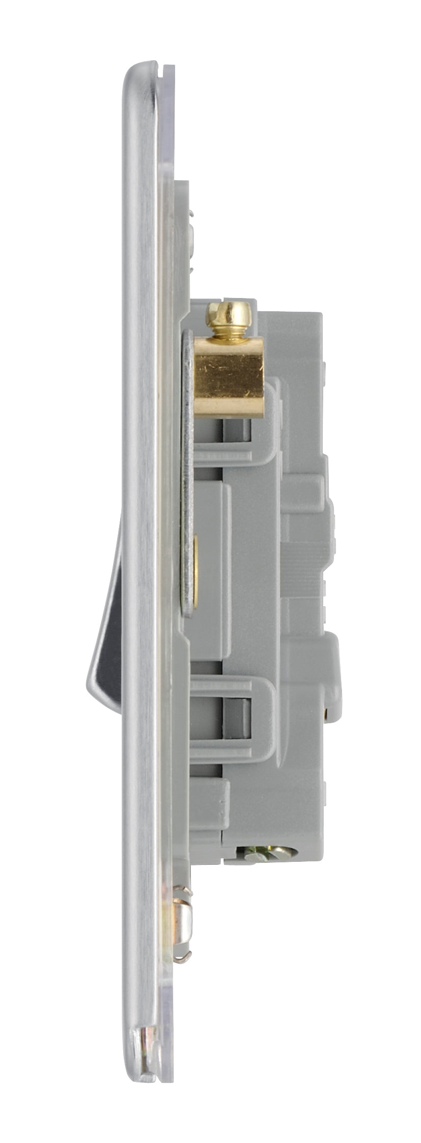 British General | FBS12 | FlatPlate Screwless Single Gang 2 Way Switch, Brushed Steel | 25 Years Warranty