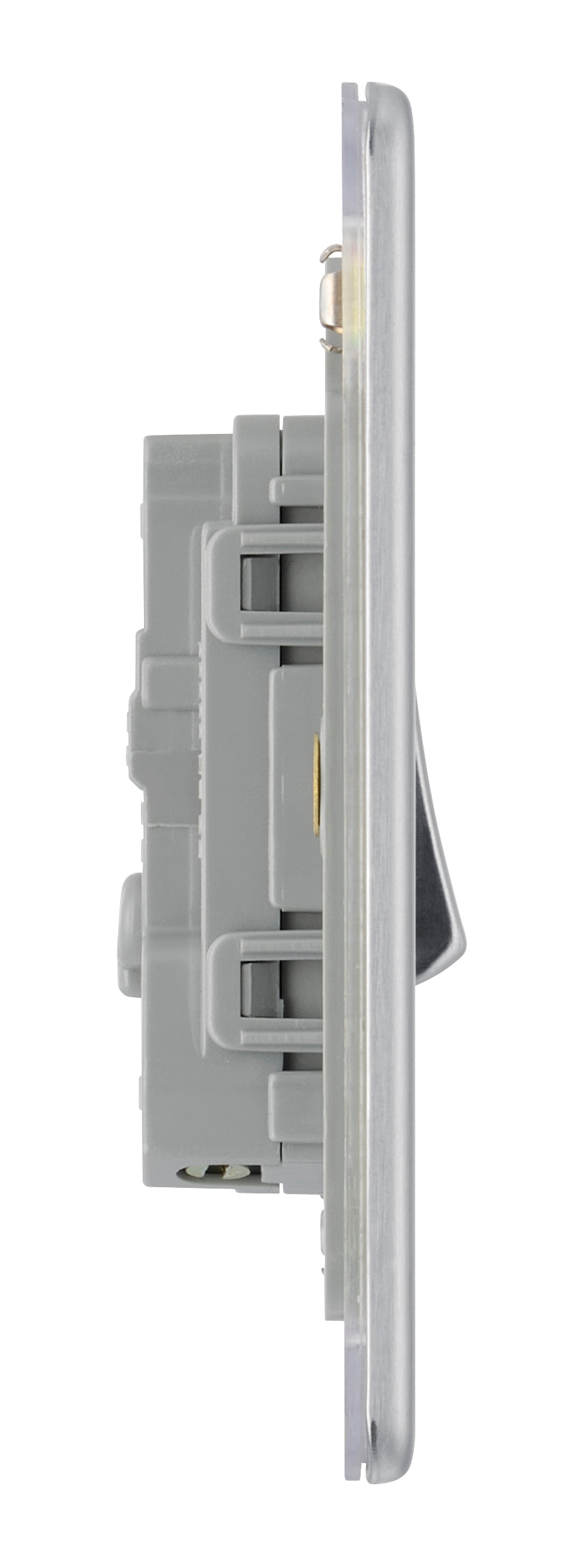 British General | FBS12 | FlatPlate Screwless Single Gang 2 Way Switch, Brushed Steel | 25 Years Warranty