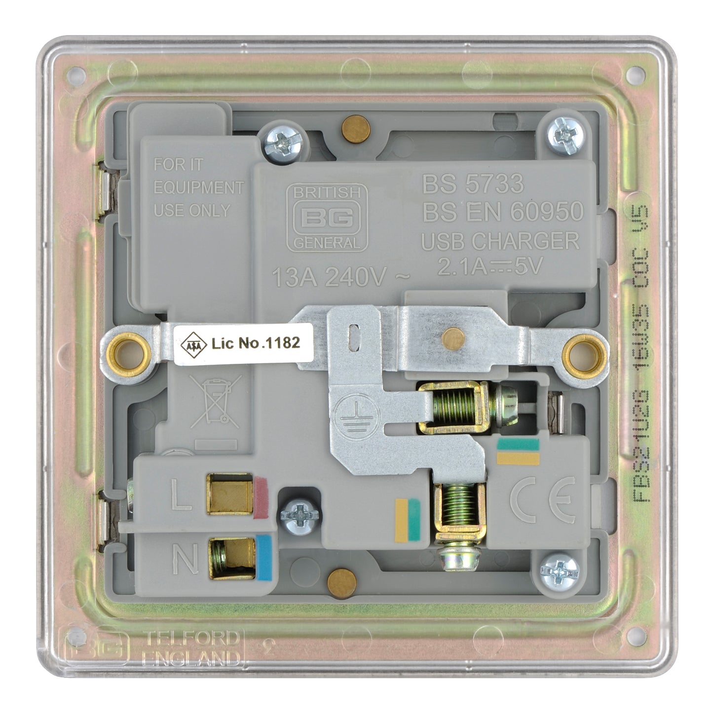 British General | FBS21U2G | Screwless Flatplate 13A Switched Single Socket with USB Charger, 13A, 1 gang SP, switched + 2 x USB (2.1A) | 10 Years Warranty